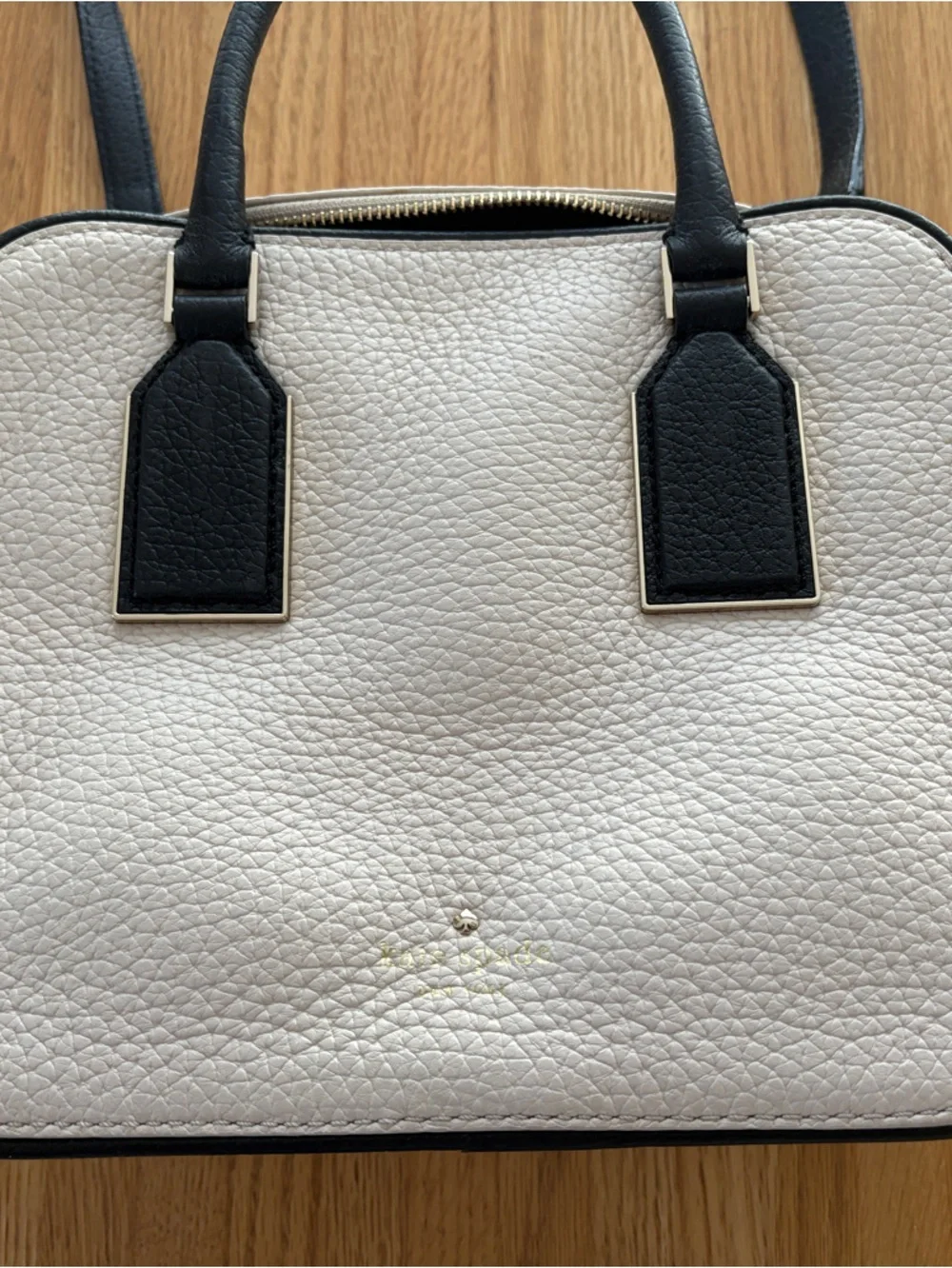 kate spade Cream and Black Pebbled Leather Dome Satchel